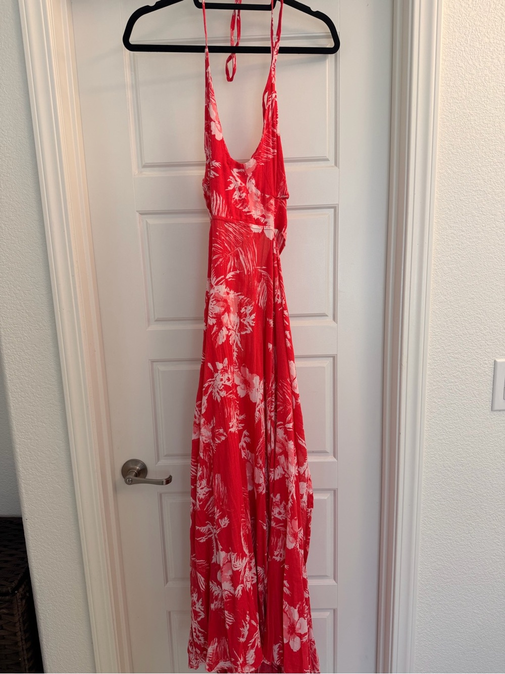 Free People Lille Floral Maxi Dress Red Pink Halter Tie Back Size M